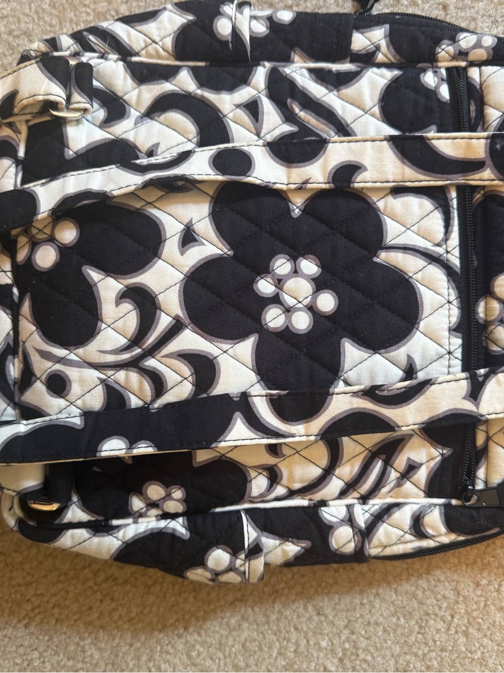 Vera Bradley Black and White Quilted Floral Backpack - Picture 2 of 4